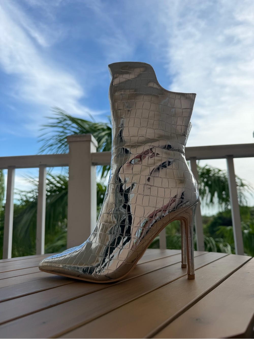 Women's Silver Metallic Croc-Embossed Stiletto Ankle Boots size 38